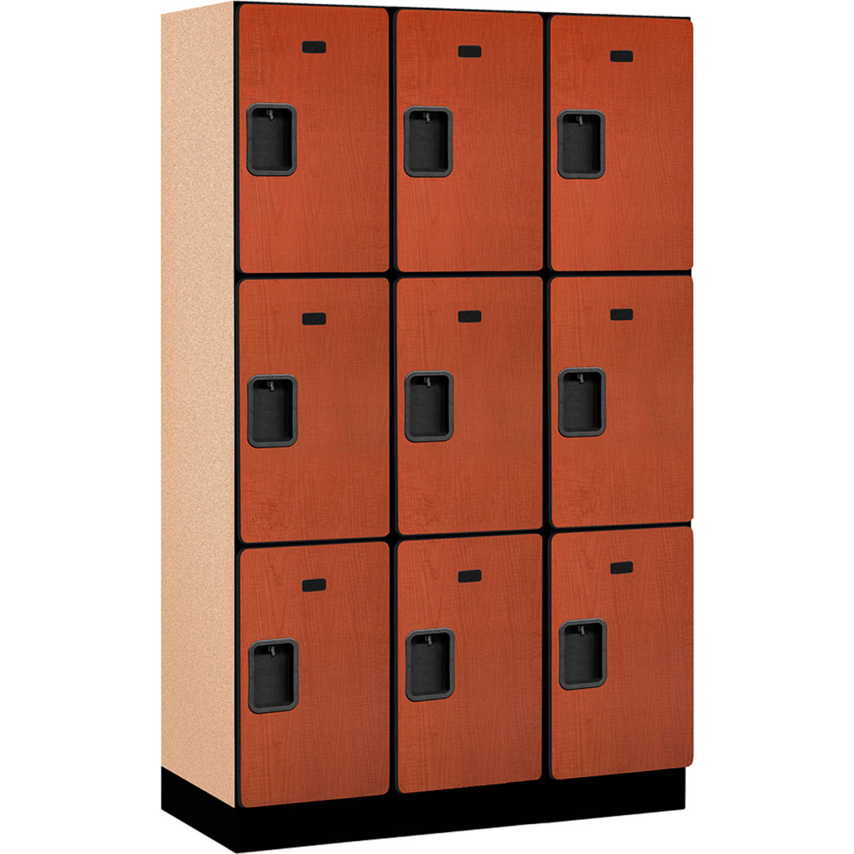 B2177497 Assembled Triple Tier 9 Door Extra Wide Wood Locker, Cherry - 15 x 18 x 24 in.