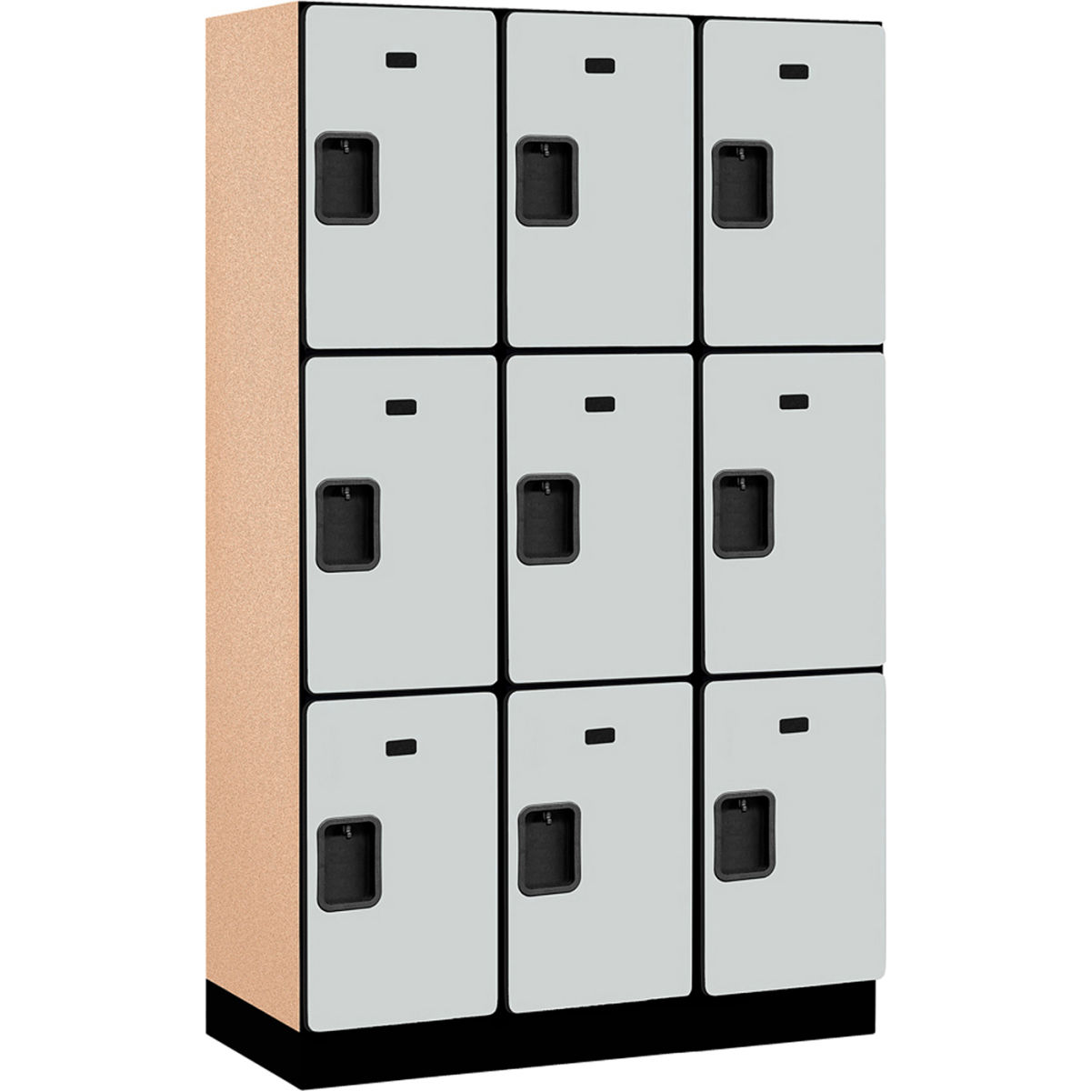 B2177489 Assembled Triple Tier 9 Door Extra Wide Wood Locker, Gray - 15 x 18 x 24 in.