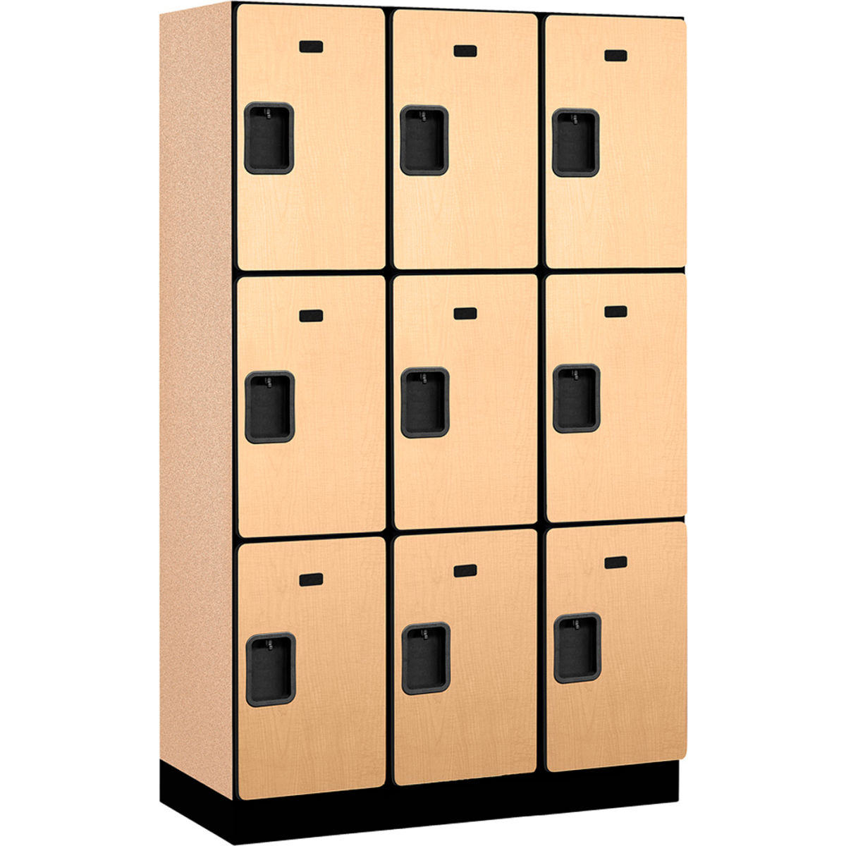 B2177459 Assembled Triple Tier 9 Door Extra Wide Wood Locker, Maple - 15 x 18 x 24 in.