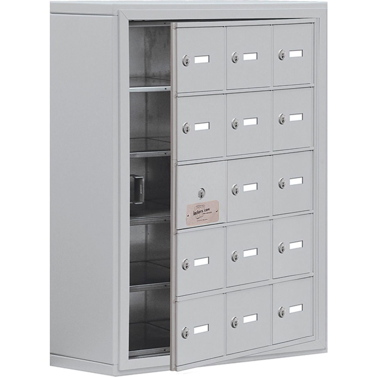 B1887300 Assembled 15 Door Welded Cell Phone Locker with Keyed Locks, Gray - 24 x 9.25 x 31 in.