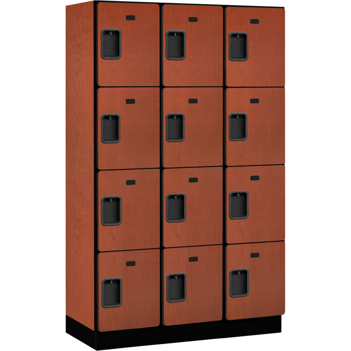 B2177458 Assembled Four Tier 12 Door Extra Wide Wood Locker, Cherry - 15 x 18 x 18 in.