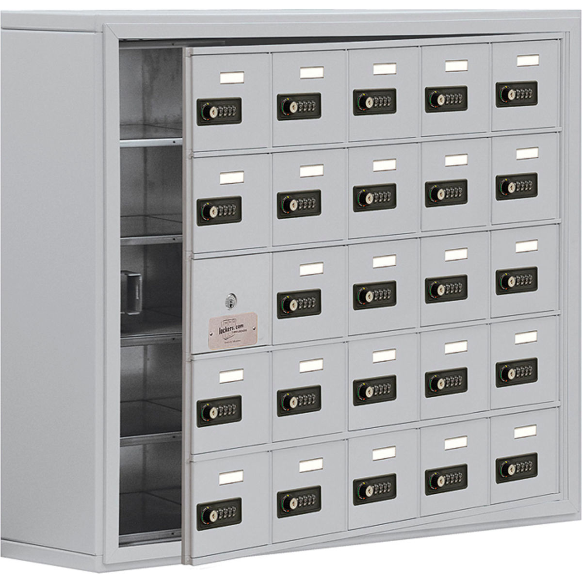 B1888364 Assembled 25 Door Welded Cell Phone Locker with Combo Locks, Gray - 37 x 9.25 x 31 in.
