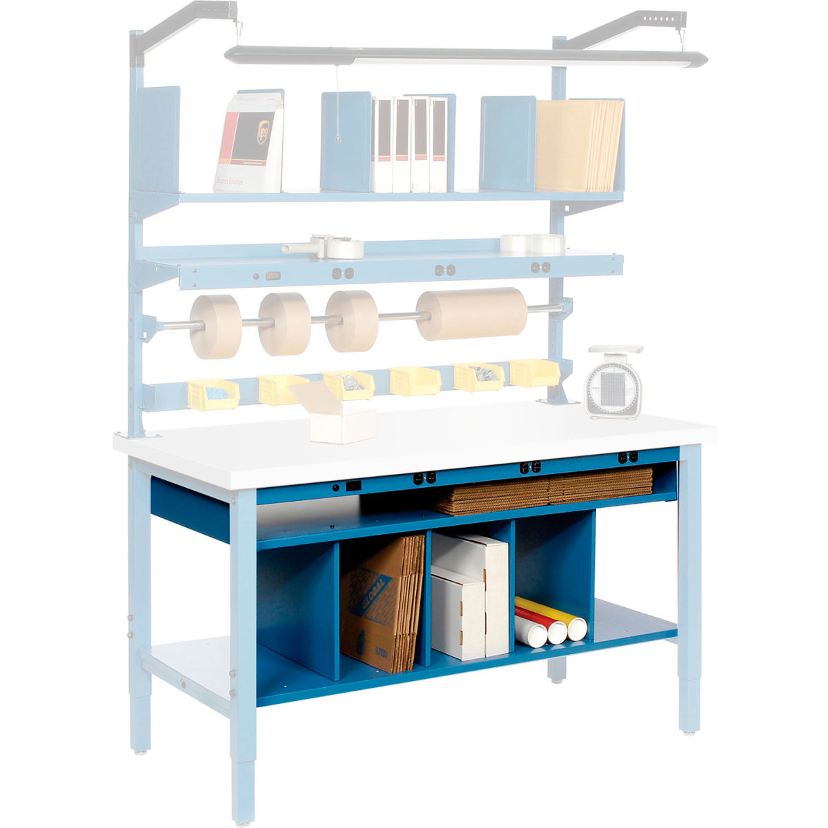 Global Industrial 412436 Lower Shelf Kit with Removable Dividers for 60 x 36 in. Bench - Blue - 60 x 31 in.