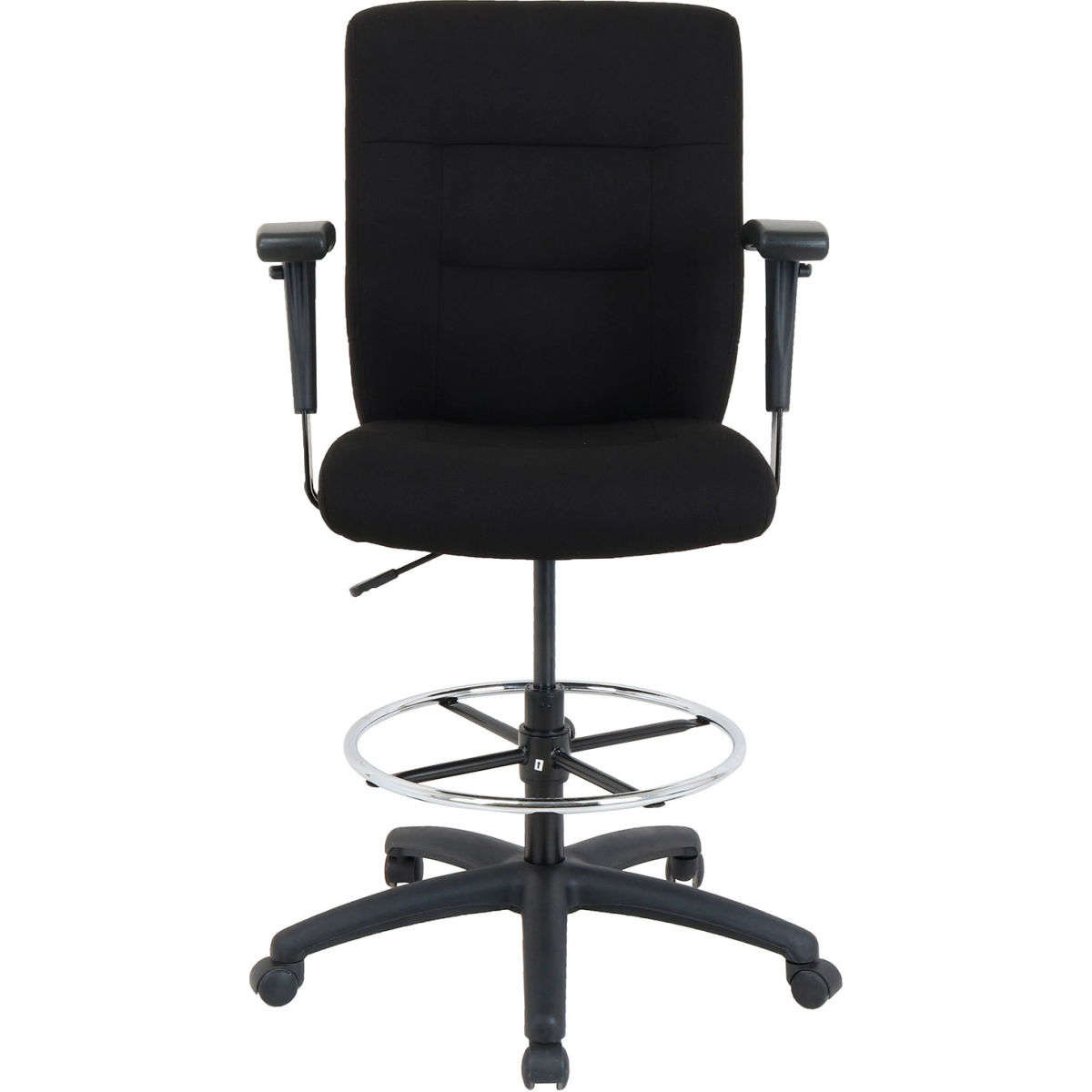 Drafting Stool, Fabric, Black, Adjustable Arms, High Back