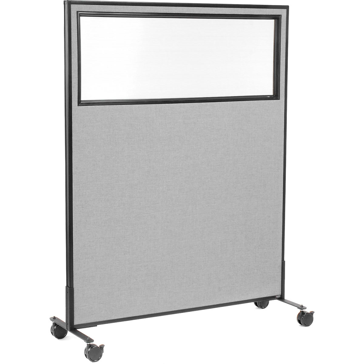 Interion Mobile Office Partition Panel with Partial Window, Gray - 48.25 x 63 in.
