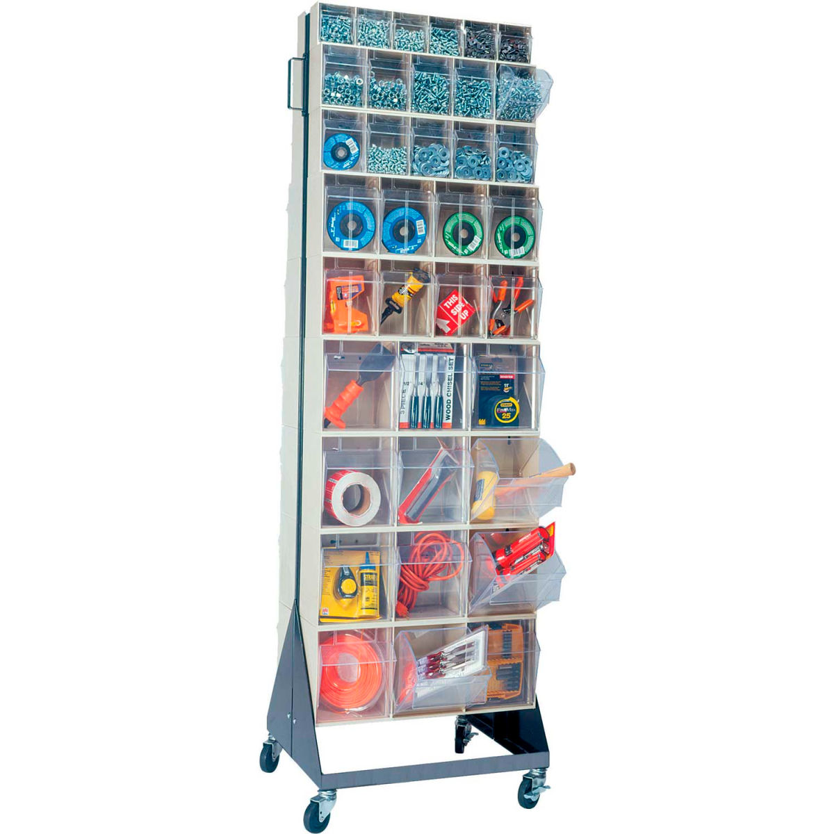 240923WH 70 in. QFS270-72 Plus QFS400 Double Sided Mobile Tip Out Bin Floor Stand, White