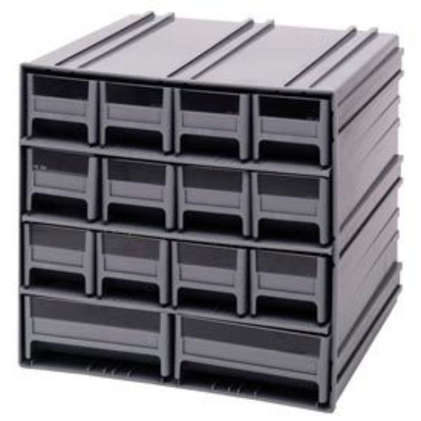 B382211 QIC-12123 Interlocking Storage Cabinet with 14 Gray Drawers - 11.75 x 11.37 x 11 in.