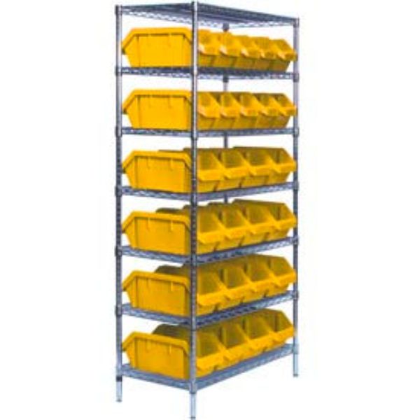 W7-12-26 Chrome Wire Shelving with 26 QuickPick Double Open Bins, Yellow - 18 x 36 x 74 in.