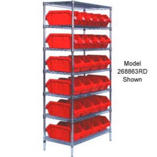 268870RD W7-18-24 Chrome Wire Shelving with 24 QuickPick Double Open Bins, Red - 18 x 36 x 74 in.