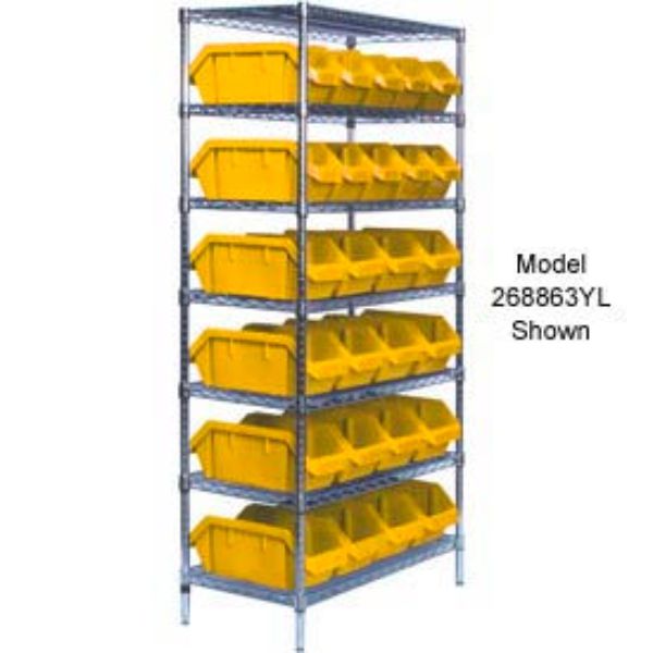 W7-18-30 Chrome Wire Shelving with 30 QuickPick Double Open Bins, Yellow - 18 x 36 x 74 in.
