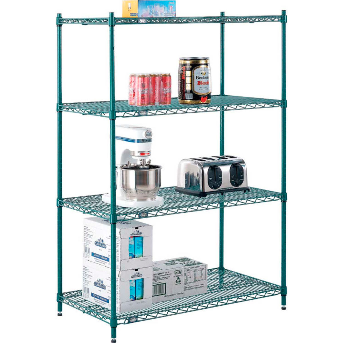 86 x 48 x 18 in. Nexel Poly Green Epoxy Starter Unit 5 Tier Wire Shelving