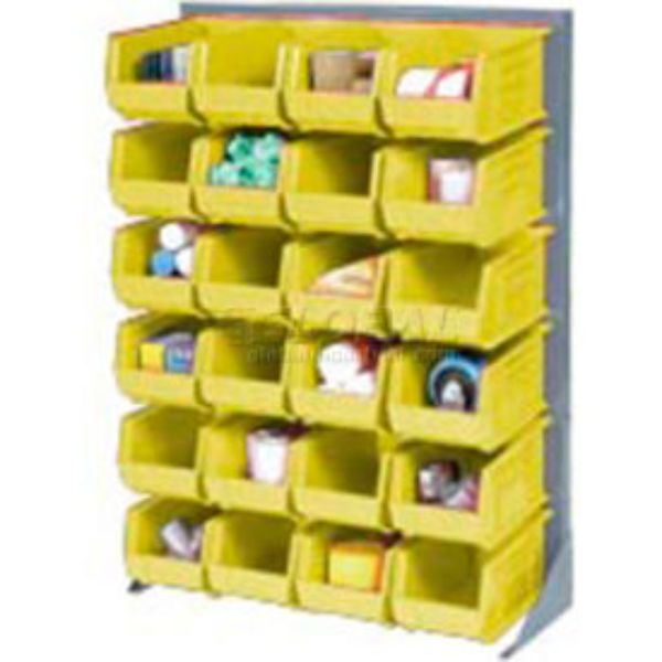 50 x 35 x 15 in. Singled Sided Louvered Bin Rack with 42 Yellow Premium Stacking Bins, Gray
