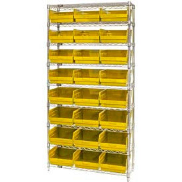 268951YL WR9-210 Chrome Wire Shelving with 24 6 in. Plastic Shelf Bins, Yellow - 36 x 18 x 74 in.
