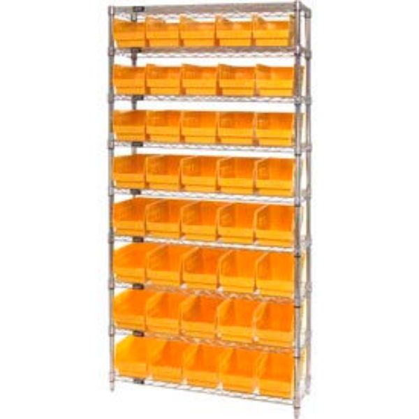 WR9-206 Chrome Wire Shelving with 40 6 in. Plastic Shelf Bins, Yellow - 36 x 24 x 74 in.