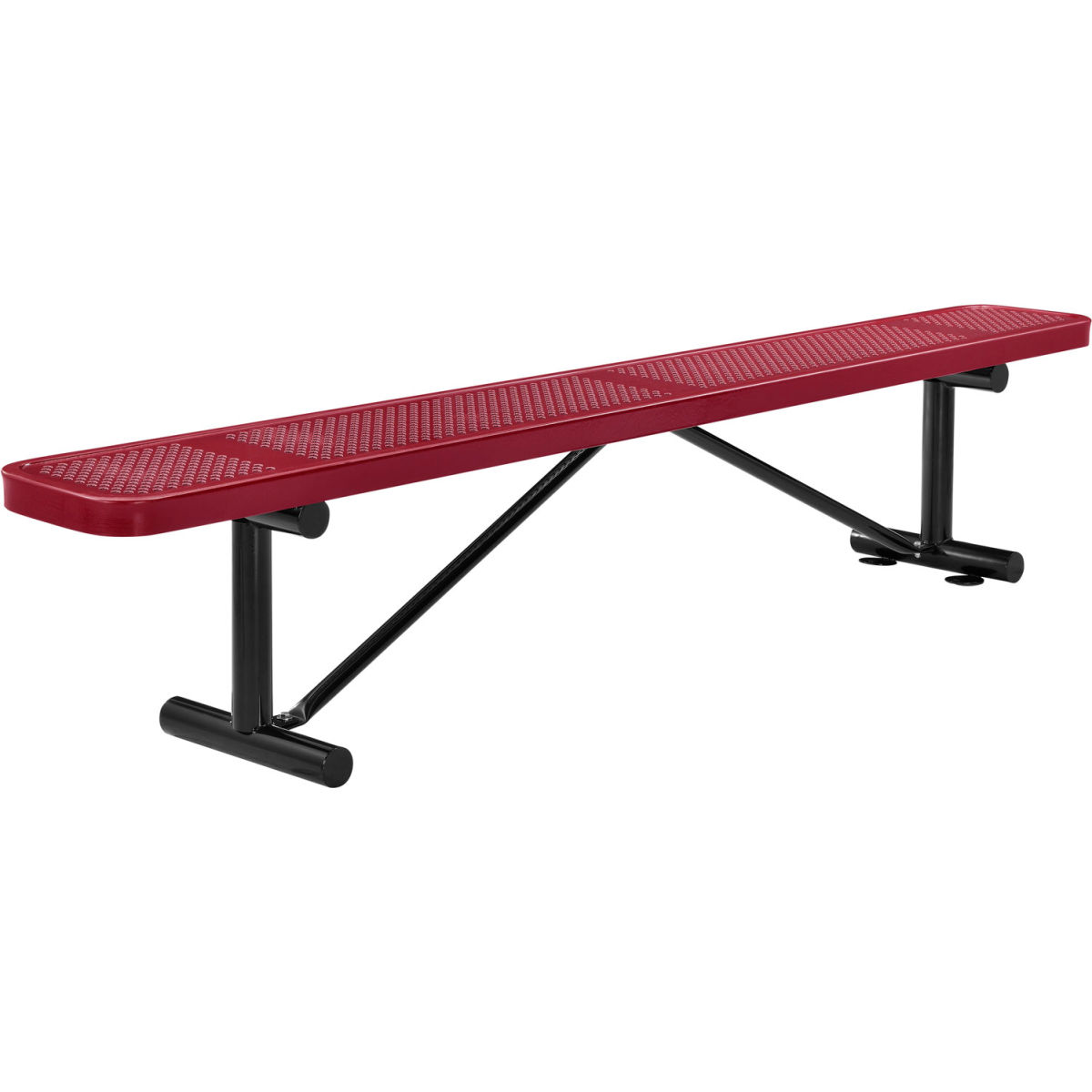 8 ft. Outdoor Steel Flat Bench with Perforated Metal - Red