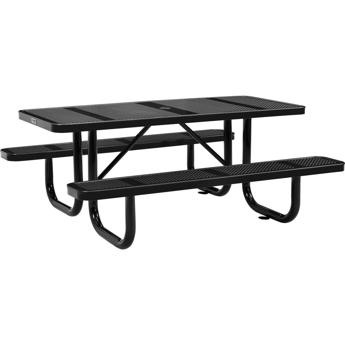 Rectangular Steel Picnic Table - Black - 6 ft - Durable Thermoplastic Coating