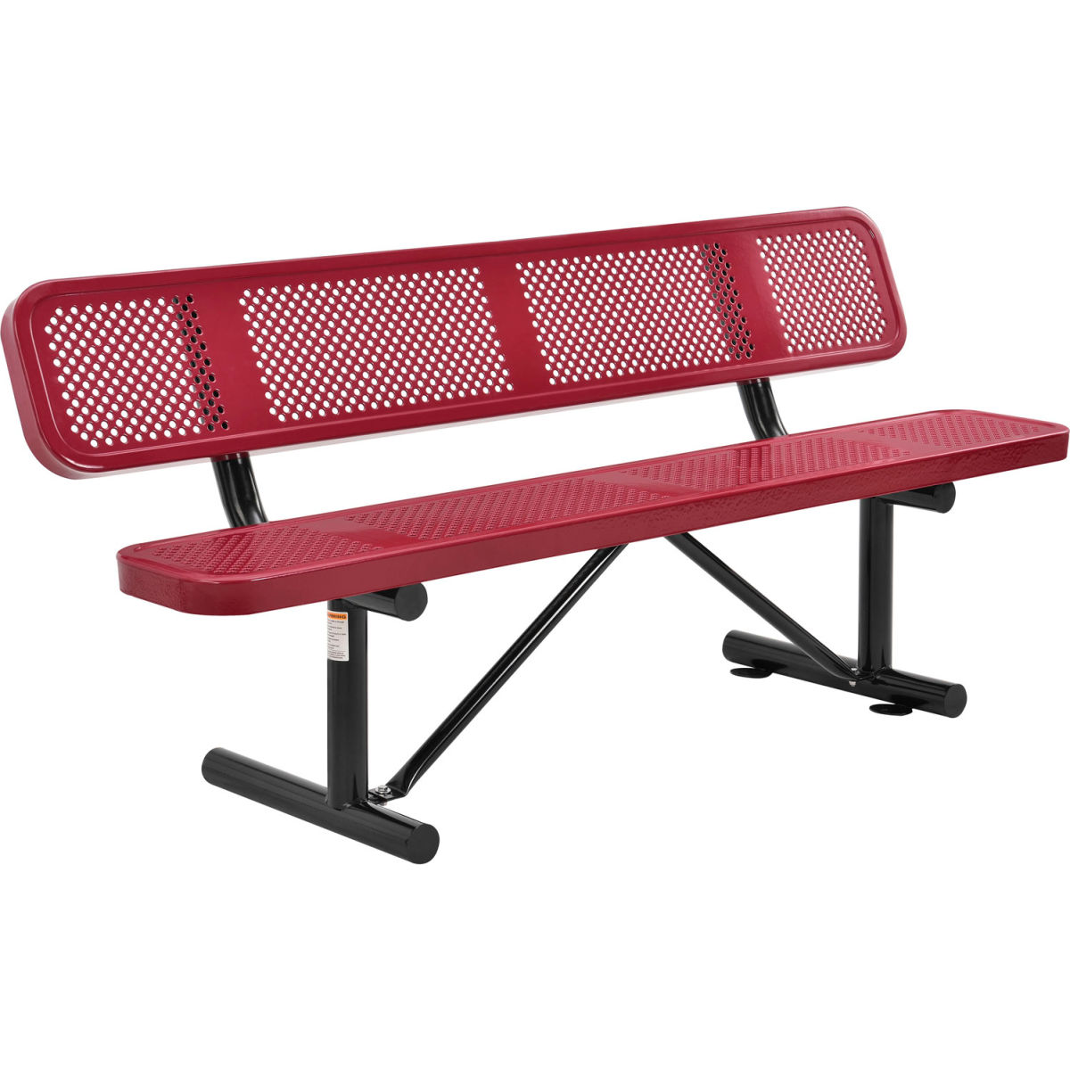 Outdoor Steel Picnic Bench - Red - 6 ft - With Backrest - Durable Design
