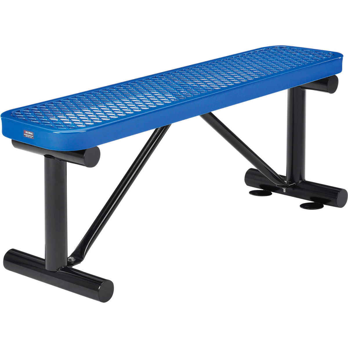 4 ft. Outdoor Steel Flat Bench with Expanded Metal - Blue