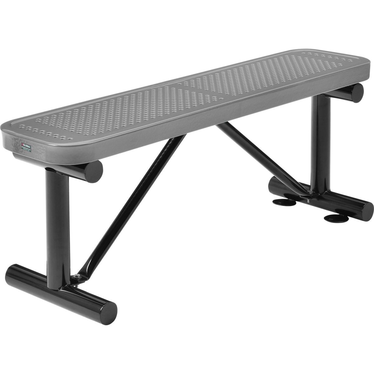 4 ft. Outdoor Steel Flat Bench with Perforated Metal - Gray