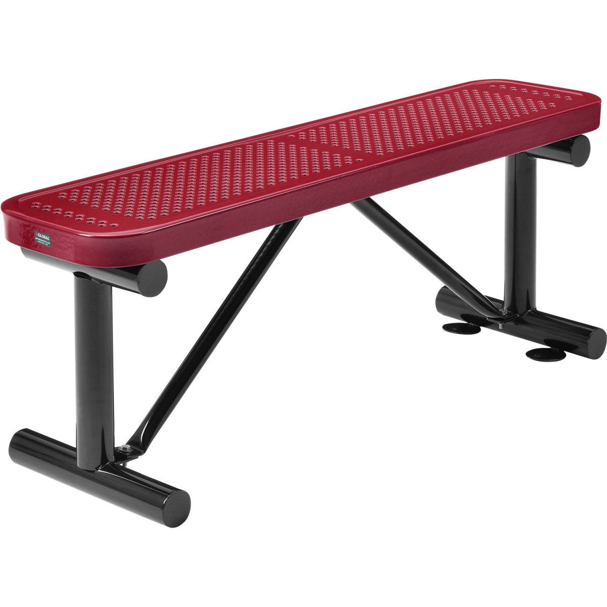 4 ft. Outdoor Steel Flat Bench with Perforated Metal - Red