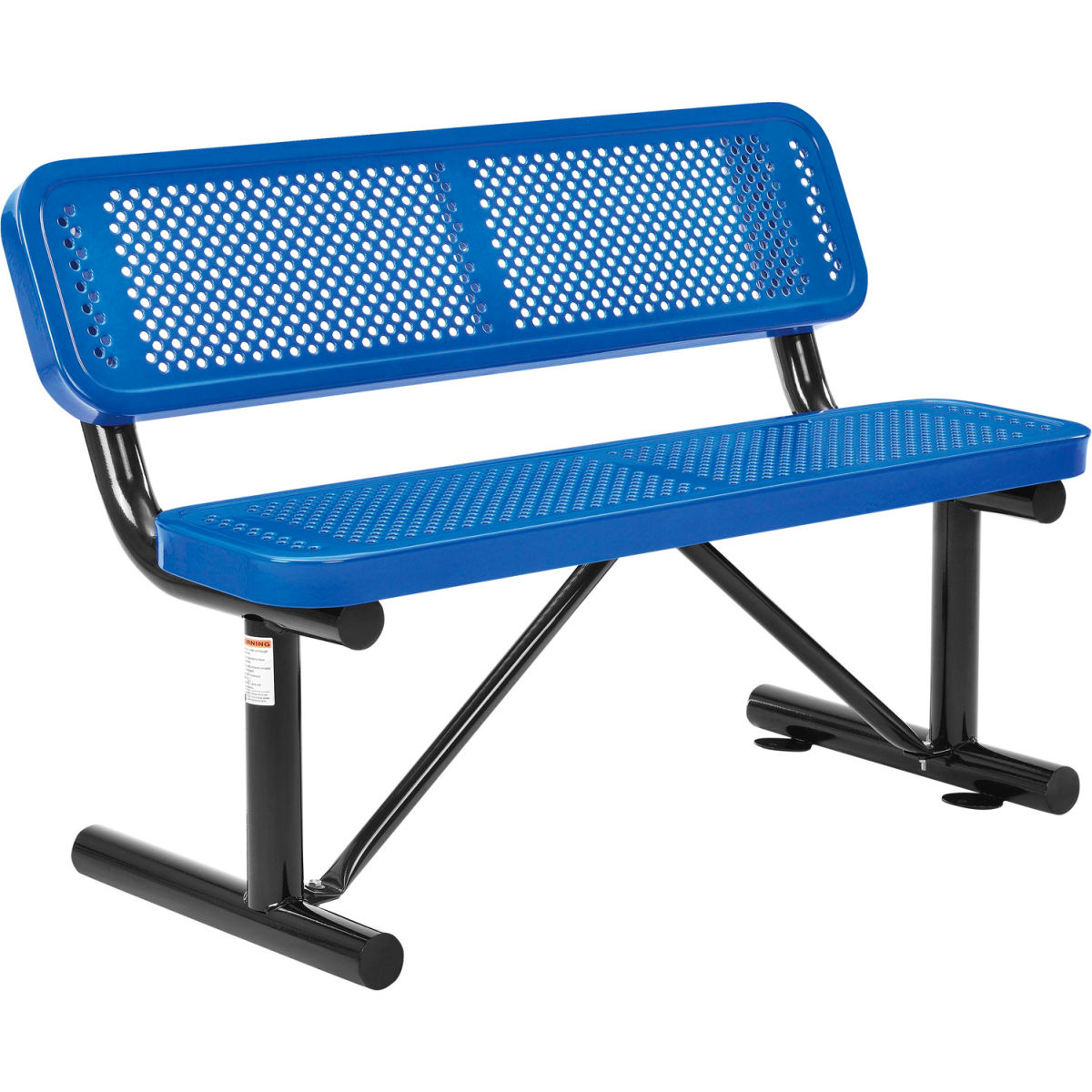4 ft. Outdoor Steel Bench with Backrest & Perforated Metal - Blue
