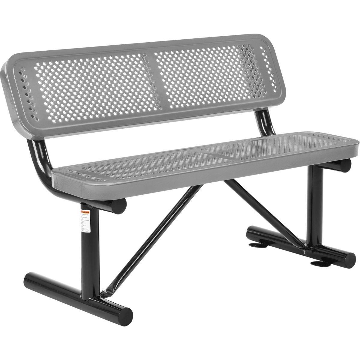 4 ft. Outdoor Steel Bench with Backrest & Perforated Metal - Gray