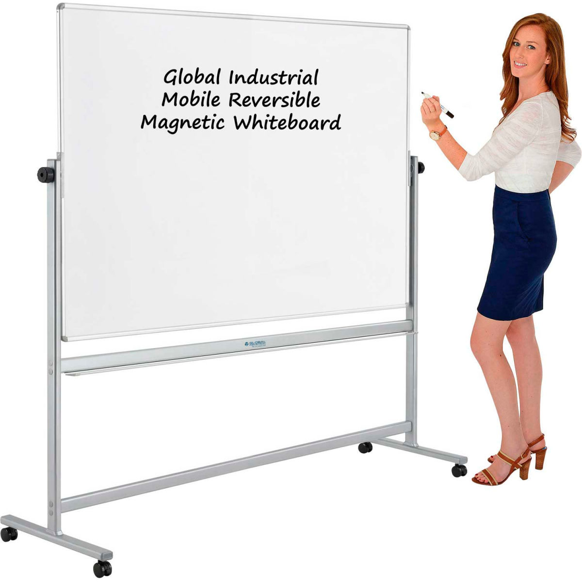 Porcelain Mobile Reversible Whiteboard with Silver Frame - 72 x 48 in.
