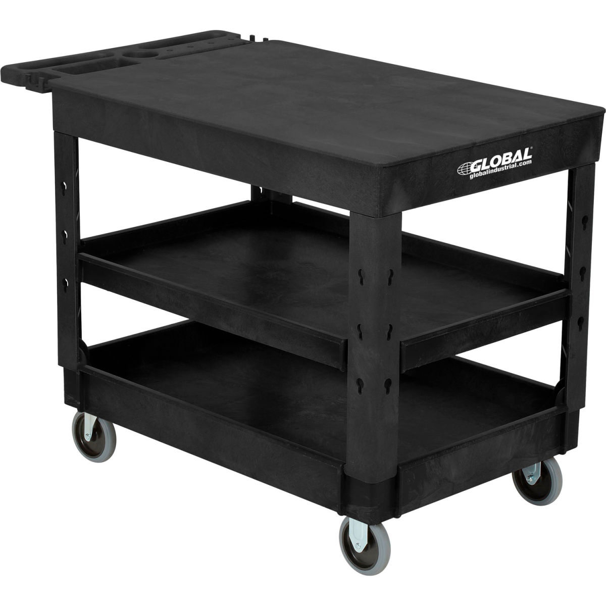 Flat Top Plastic Utility Cart with 3 Shelf, 5 in. Casters - Black - 44 x 25.5 in.