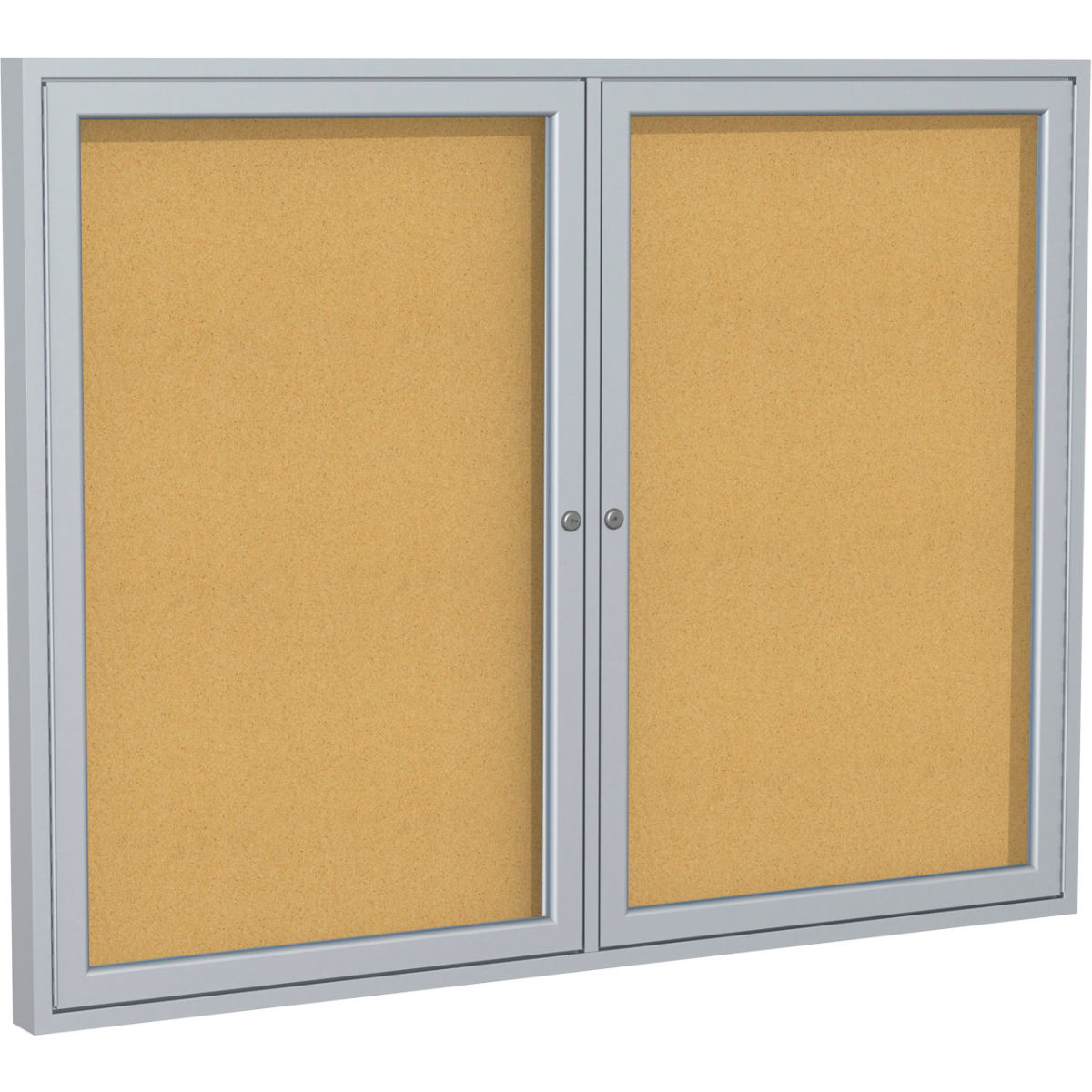 48 x 60 in. 2 Door Natural Cork Enclosed Bulletin Board with Silver Frame