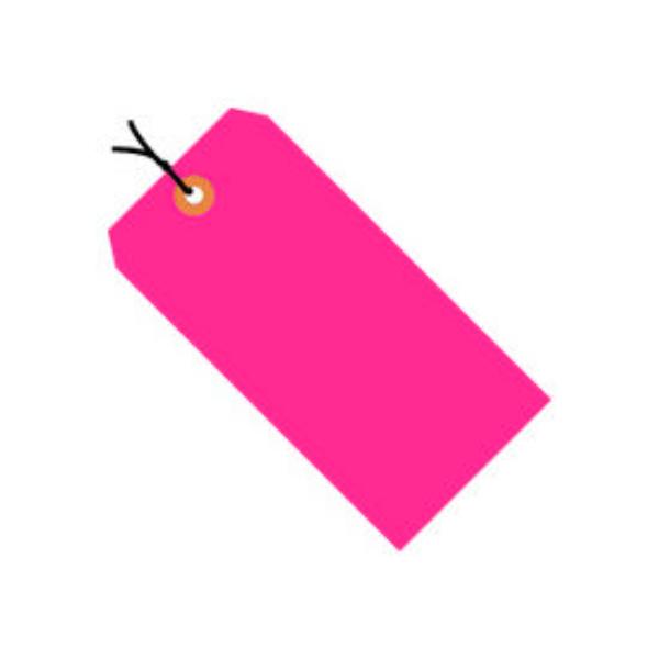 Shipping Tags, Pre Wired, #5, 4-3/4"L x 2-3/8"W, Fluorescent Pink, 1000/Pack