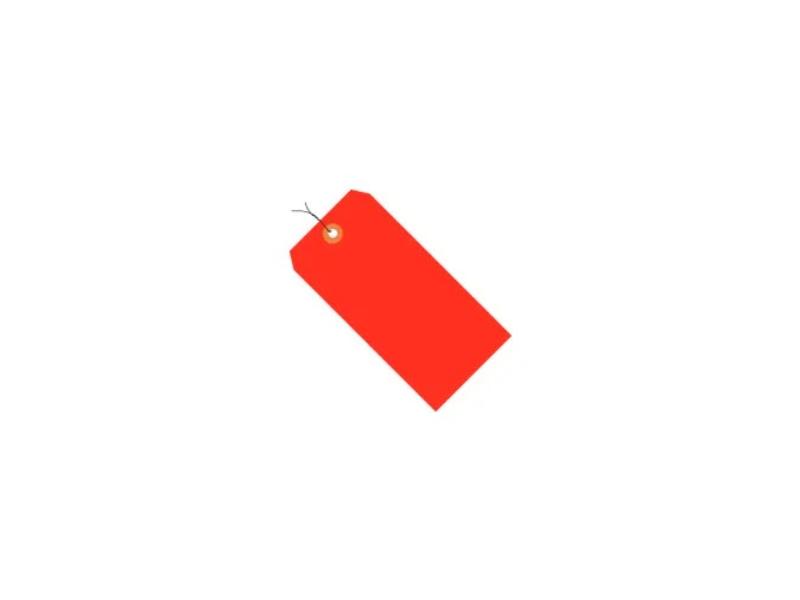 Shipping Tags, Pre Wired, No 8, 6-1/4"L x 3-1/8"W, Fluorescent Red, 1000/Pack
