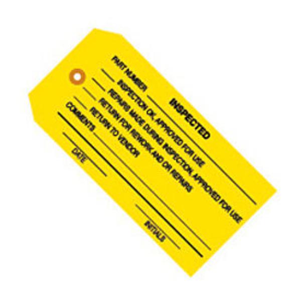 Inspection Tags, "Inspected", No 5, 4-3/4"L x 2-3/8"W, Yellow, 1000/Pack