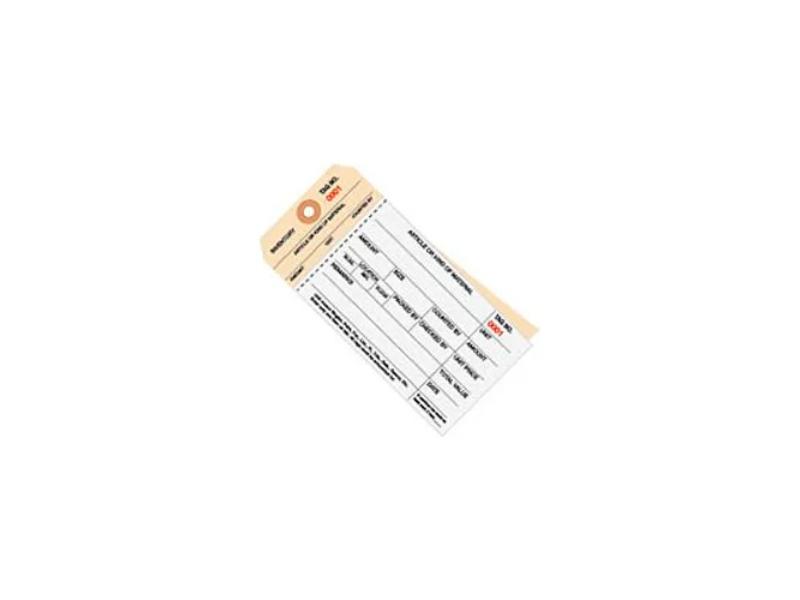 B43383 5.75 x 2.875 in. No. 8 Carbonless Stub Style Inventory Tags - 0001-0499, White & Manila - Pack of 500