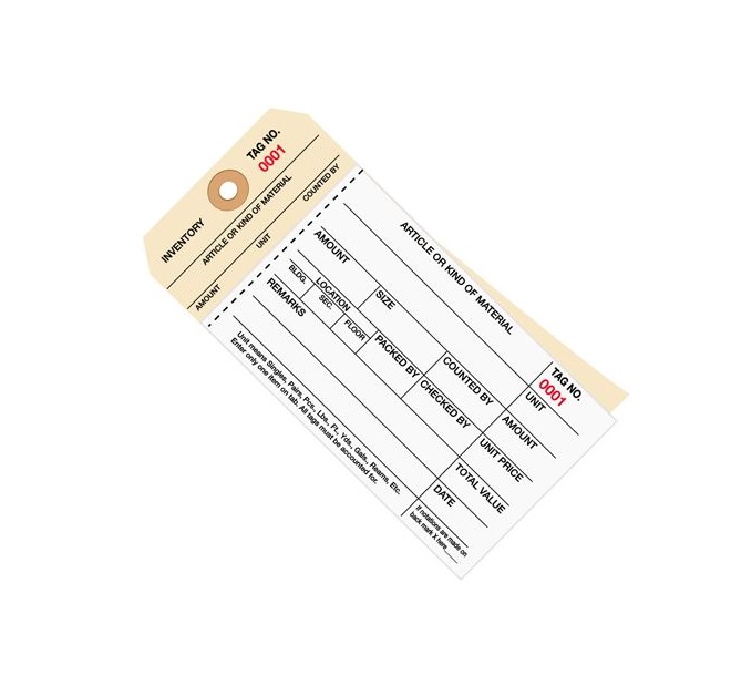 B43398 No.8. 6.25 x 3.13 in. 2-Part Carbonless Stub Style Inventory Tag for 4000-4499, White & Manila - Pack of 500
