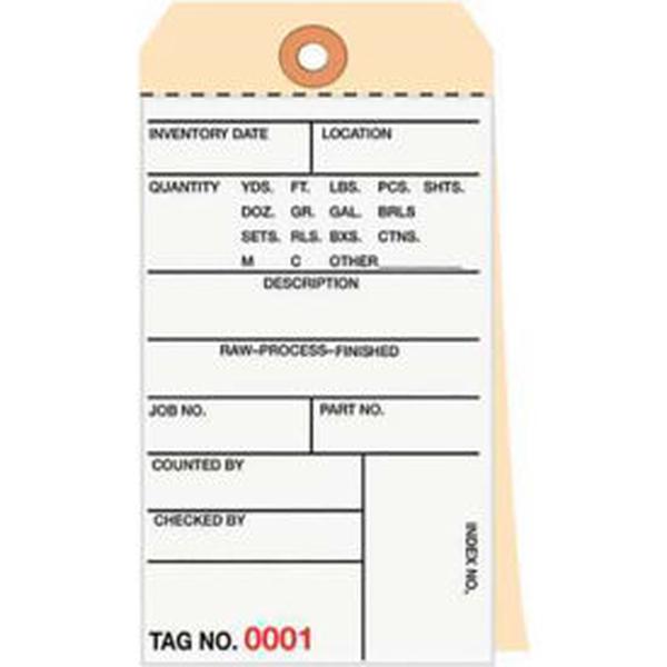 3 Part Carbonless Inventory Tags, 1000-1499, No 8, 6-1/4"L x 3-1/8"W, 500/Pack