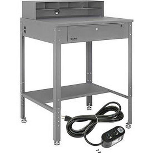 Shop Desk with Pigeonhole Riser & Outlets Flat Surface - Gray - 34.5 x 30 x 38 in.