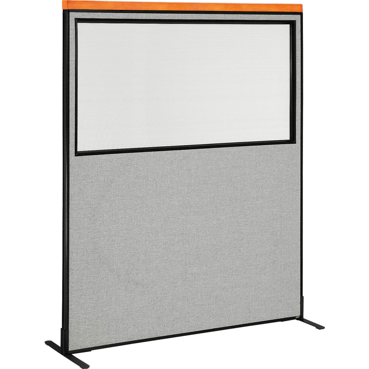 Interion Deluxe Freestanding Office Partition Panel with Partial Window, Gray - 60.25 x 73.5 in.