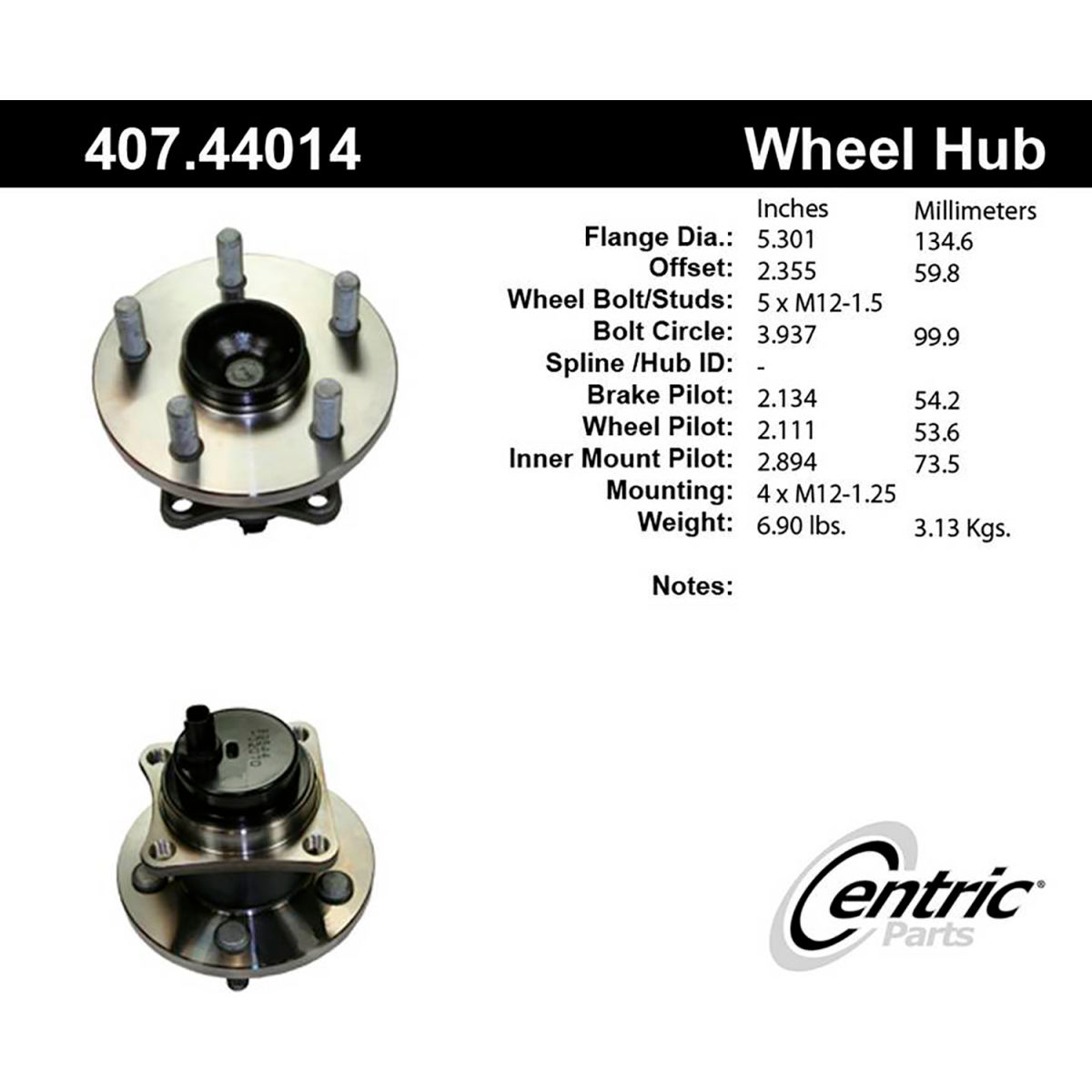 Centric B2675030 407.44014E C-Tek Standard Hub & Bearing Assembly with Integral ABS for 2009-2010 Pontiac Vibe -  World Centric