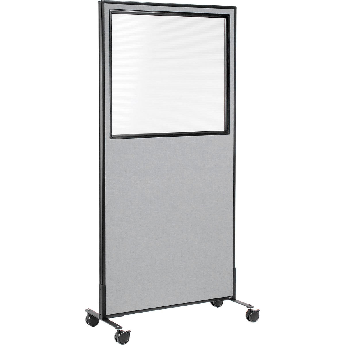 Interion Mobile Office Partition Panel with Partial Window, Gray - 36.25 x 96 in.