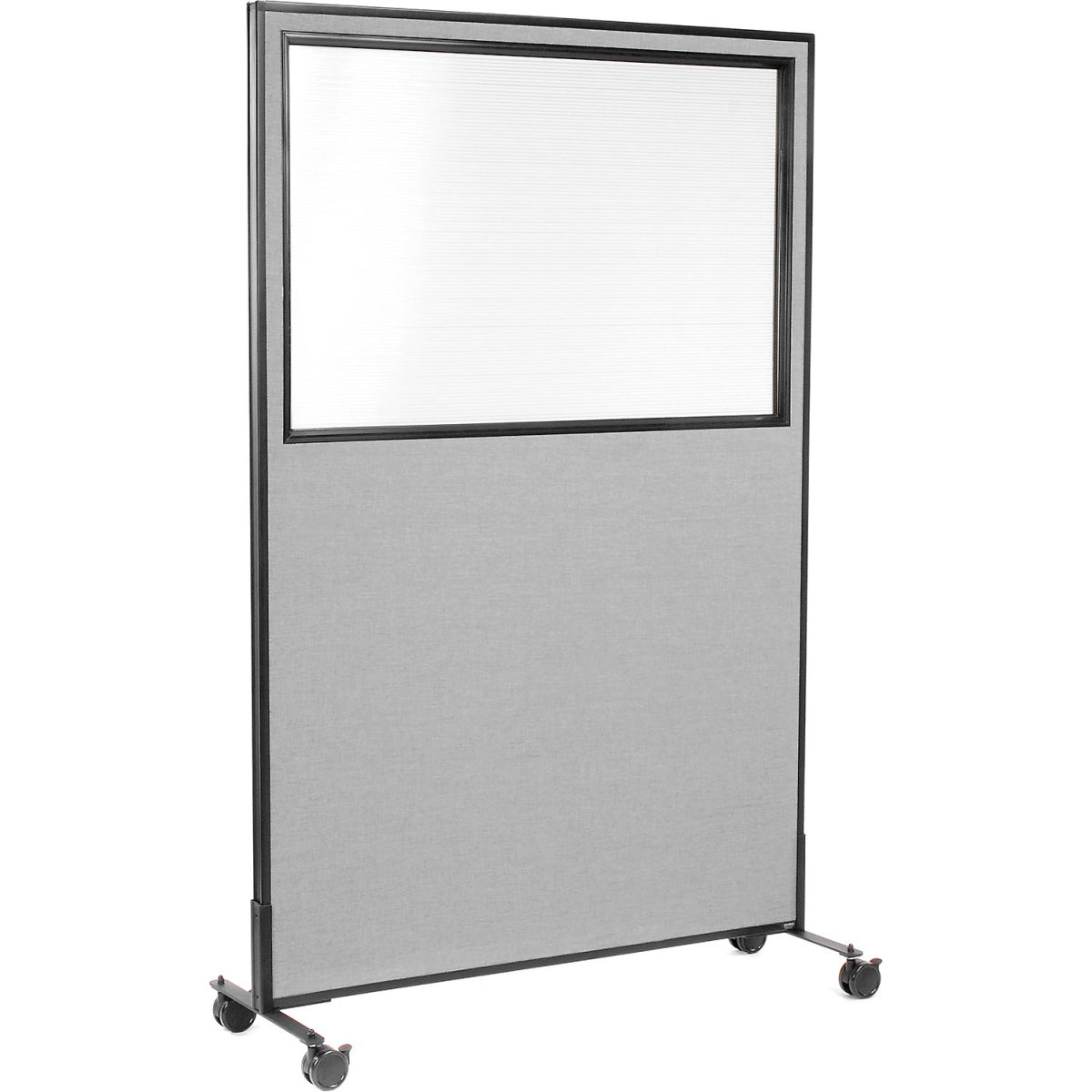 Interion Mobile Office Partition Panel with Partial Window, Gray - 48.25 x 96 in.