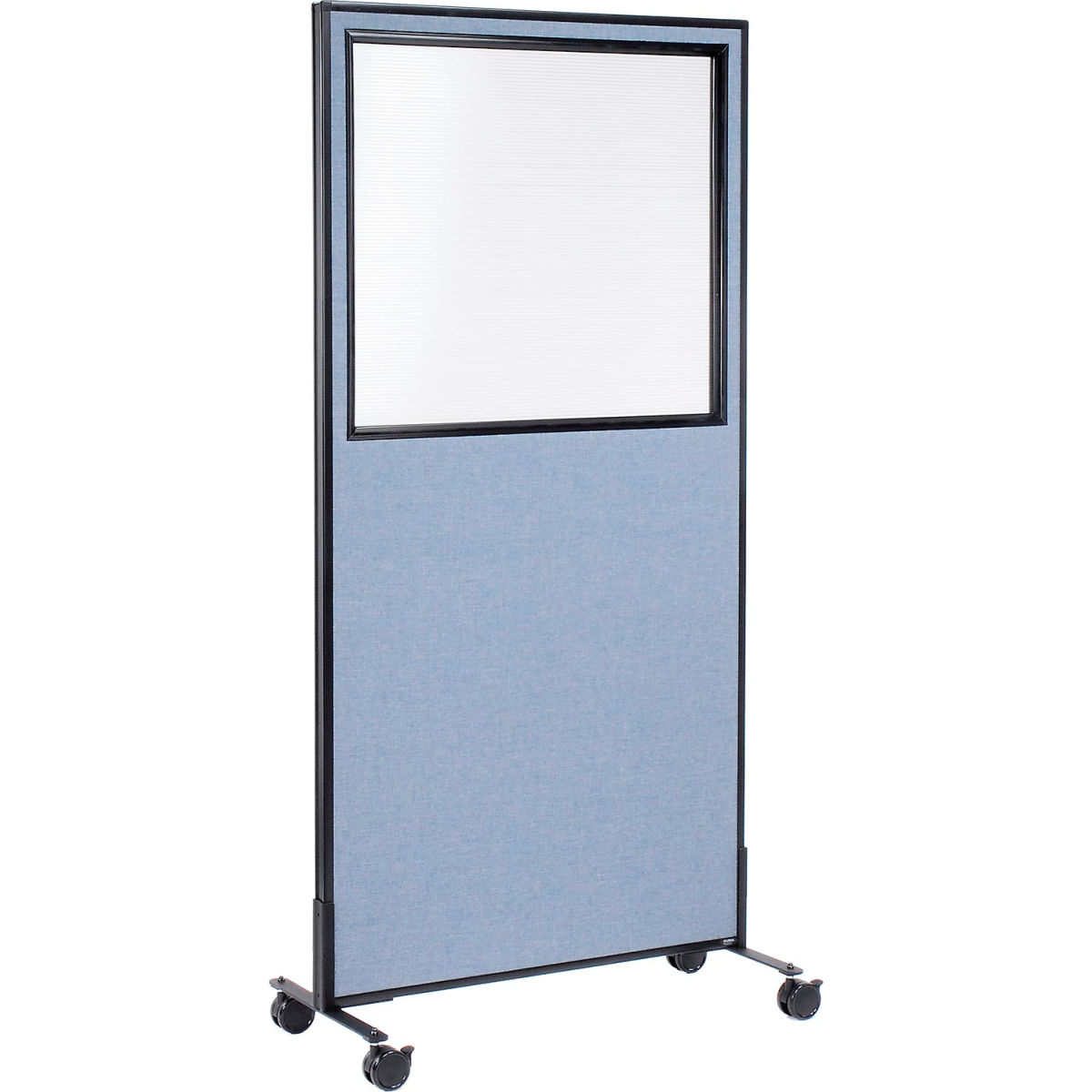 Interion Mobile Office Partition Panel with Partial Window, Blue - 36.25 x 96 in.
