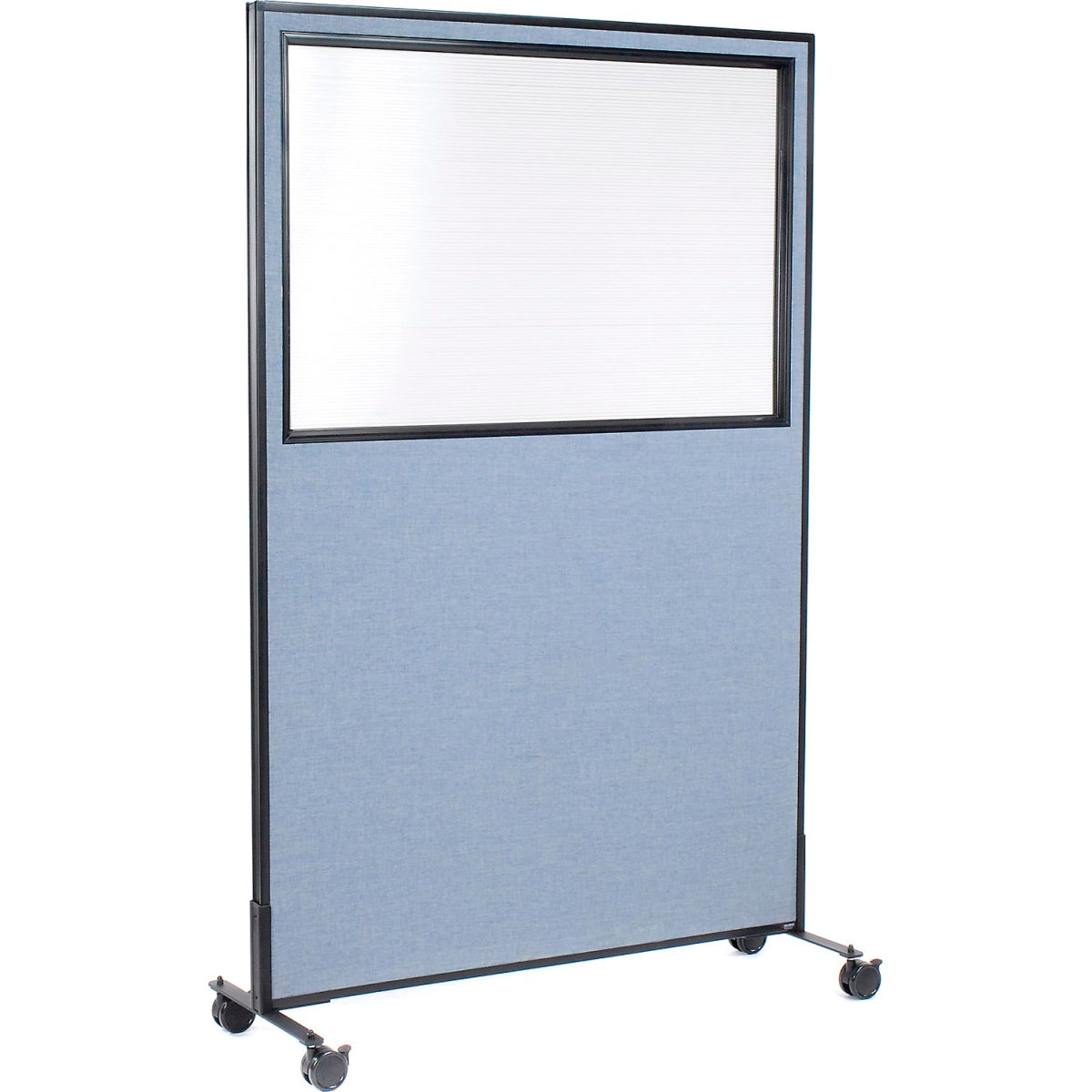 Global Industrial 695789MWBL Interion Mobile Office Partition Panel with Partial Window, Blue - 48.25 x 96 in.