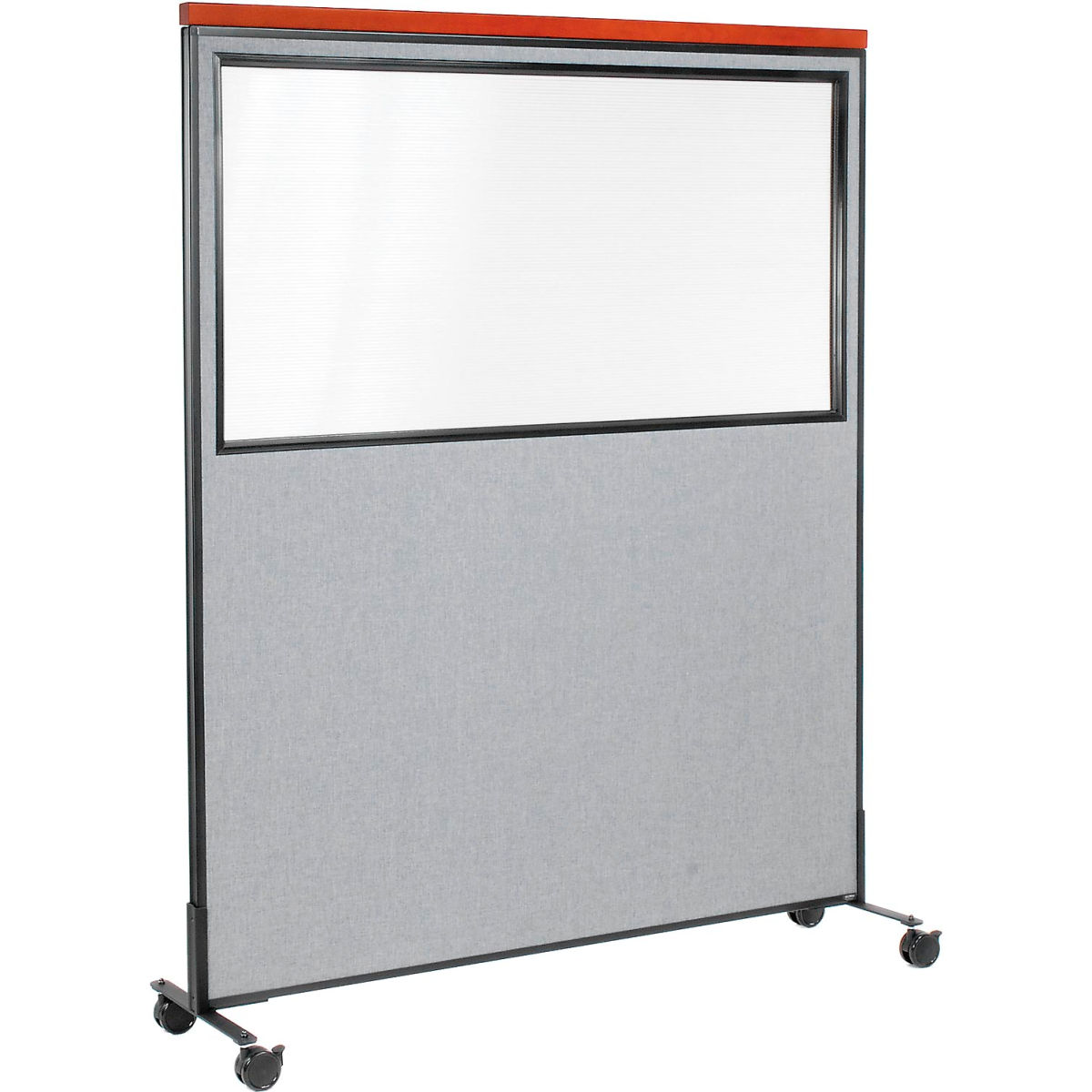 Interion Deluxe Mobile Office Partition Panel with Partial Window, Gray - 60.25 x 96 in.