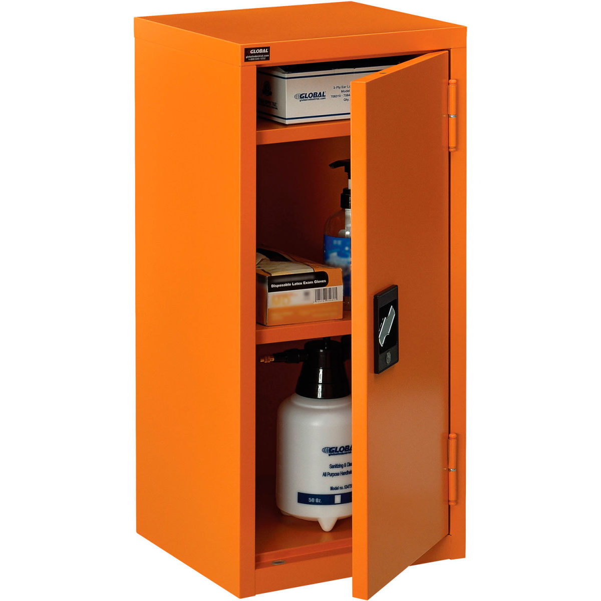 Emergency Preparedness Cabinet with Wall Mount, Orange - 13.75 x 12.75 x 30 in.