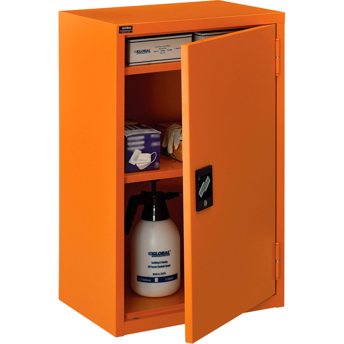Global Industrial 298683 Emergency Preparedness Cabinet with Wall Mount, Orange - 18 x 12 x 26 in.