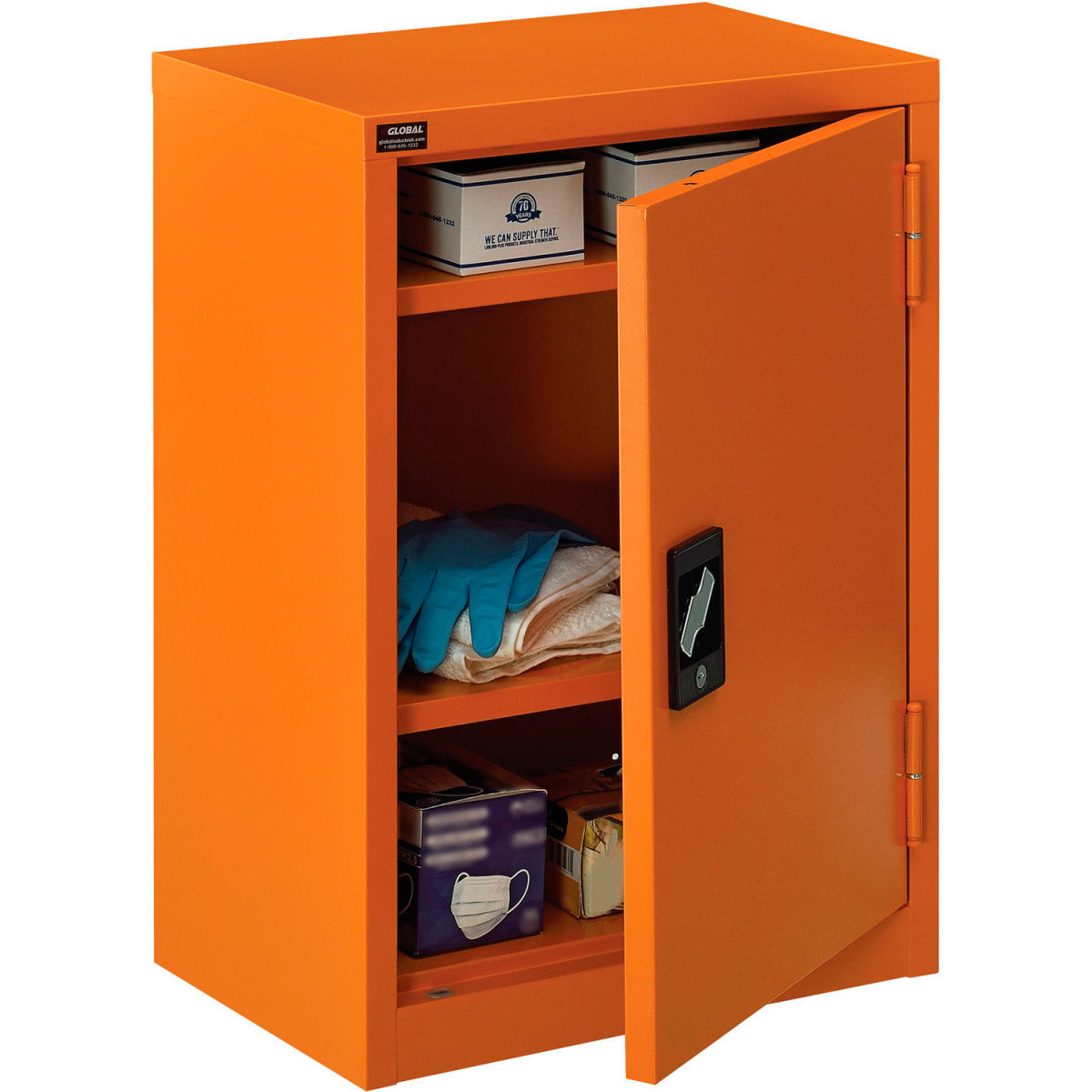 Global Industrial  Emergency Preparedness Cabinet with Wall Mount, Orange - 19.87 x 14.25 x 32.75 in.