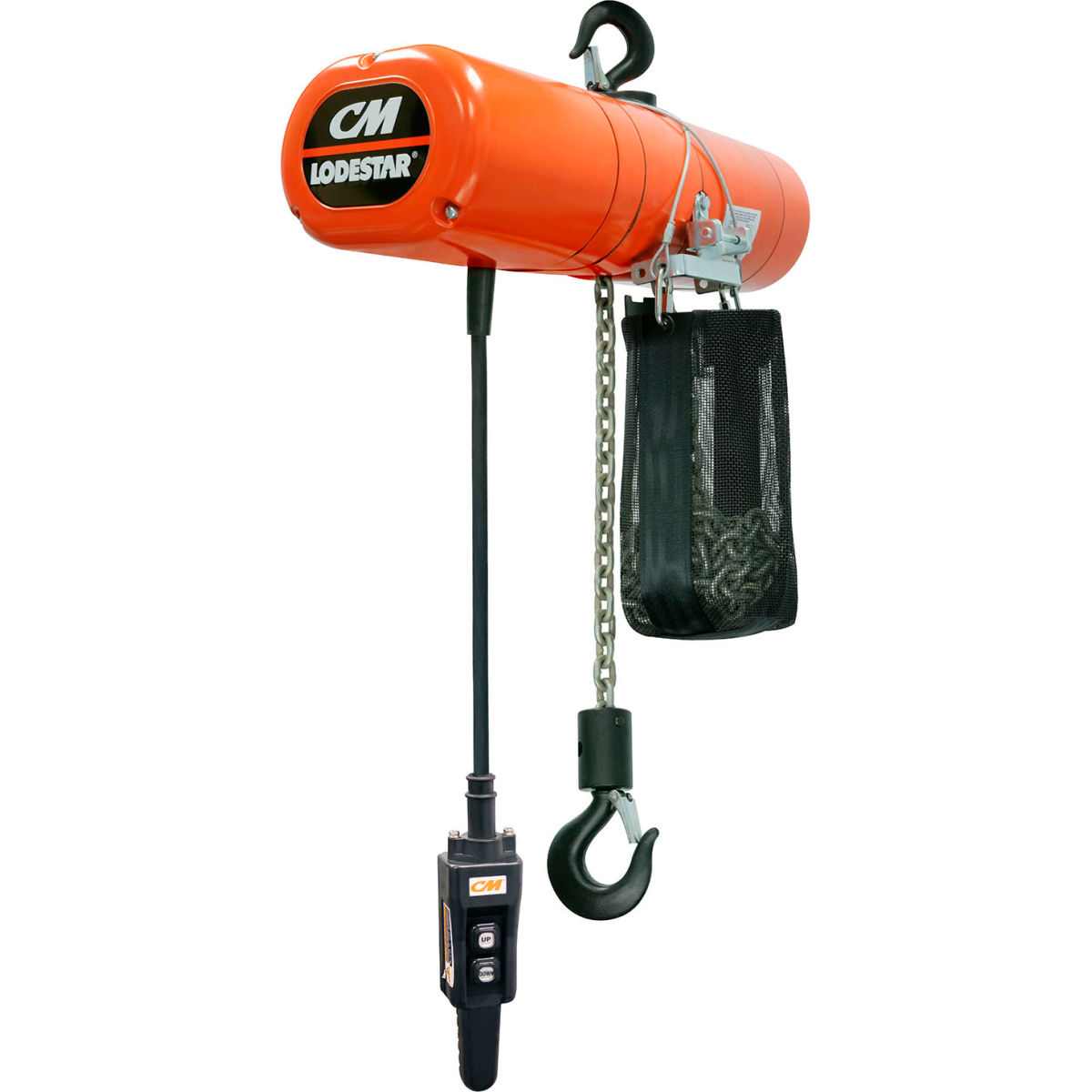 Picture of Columbus Mckinnon B1299514 16 FPM&#44; 115V Lodestar 1 Ton&#44; Electric Chain Hoist with Chain Container & 20 ft. Lift