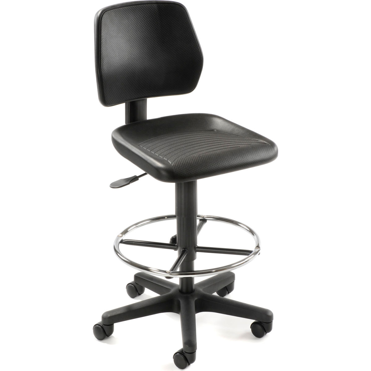 Interion Polyurethane Task Stool with 360 Footrest - Black