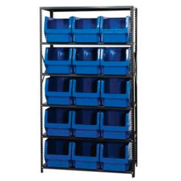 MSU-533 Steel Shelving with 15 Magnum Giant Hopper Bins, Blue - 18 x 42 x 75 in.