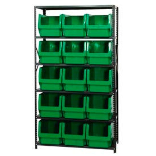 268892GN MSU-533 Steel Shelving with 15 Magnum Giant Hopper Bins, Green - 18 x 42 x 75 in.